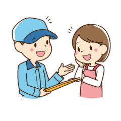 女性と説明するスタッフ